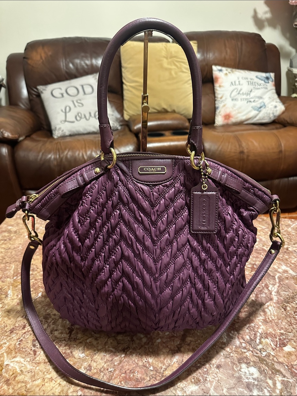 Coach Madison nylon plum satchel/shoulder bag